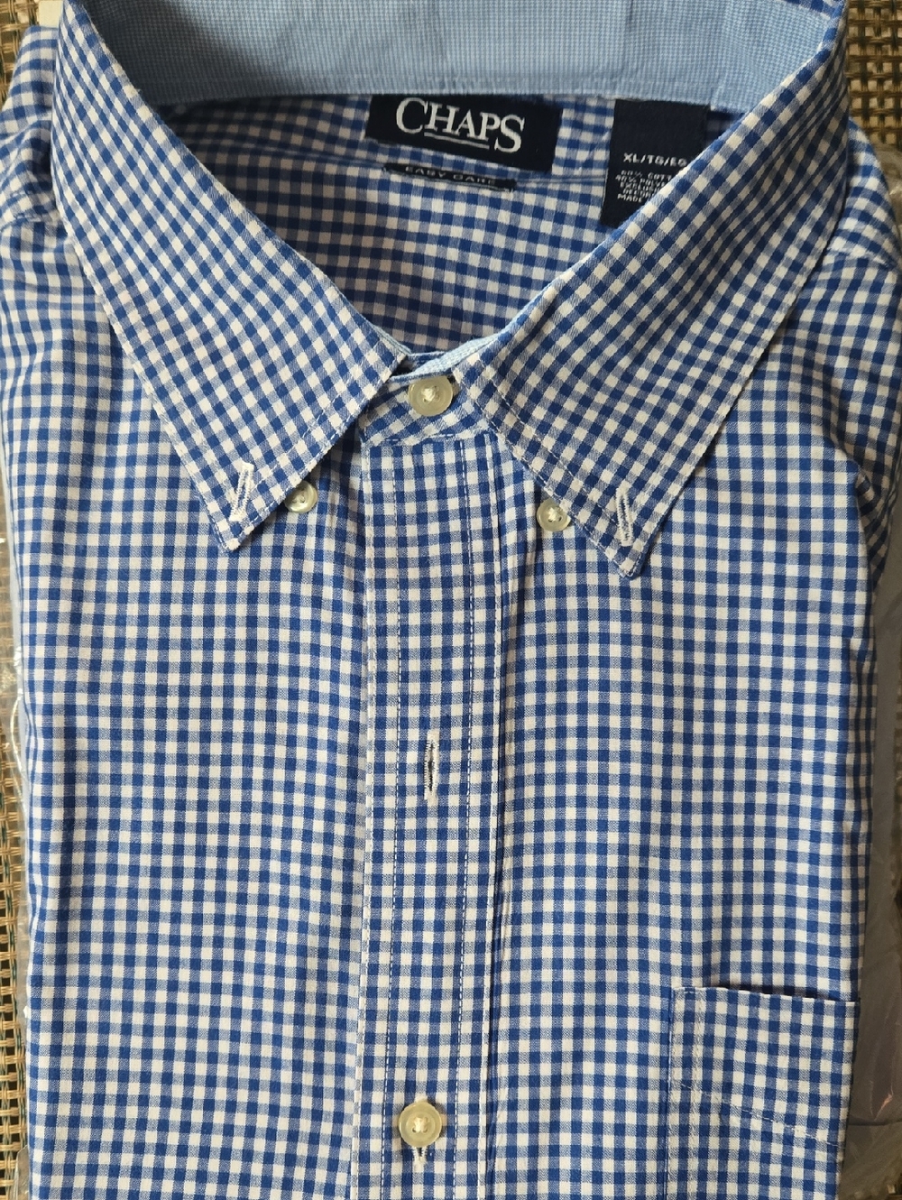 Chaps Blue and White Gingham Button-Down Shirt